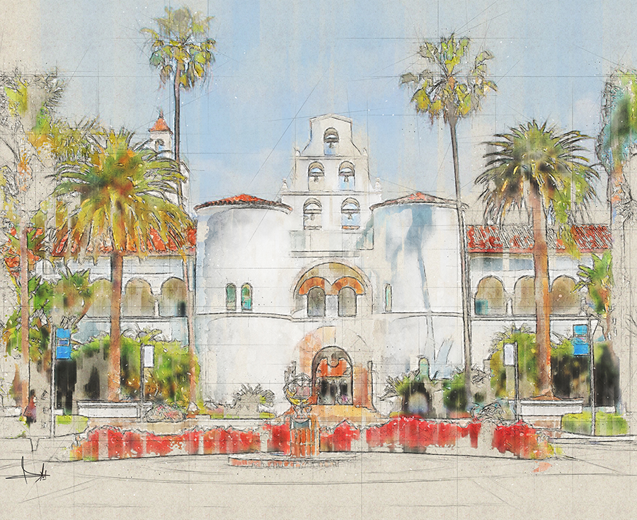 Elaria Sief, Painting of SDSU, 2020, Watercolor